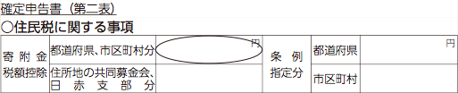 見本画像：確定申告書（第二表）住民税に関する事項