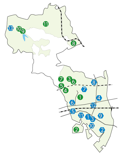 地図：緊急遮断弁付き配水池・配水槽／緊急貯水槽