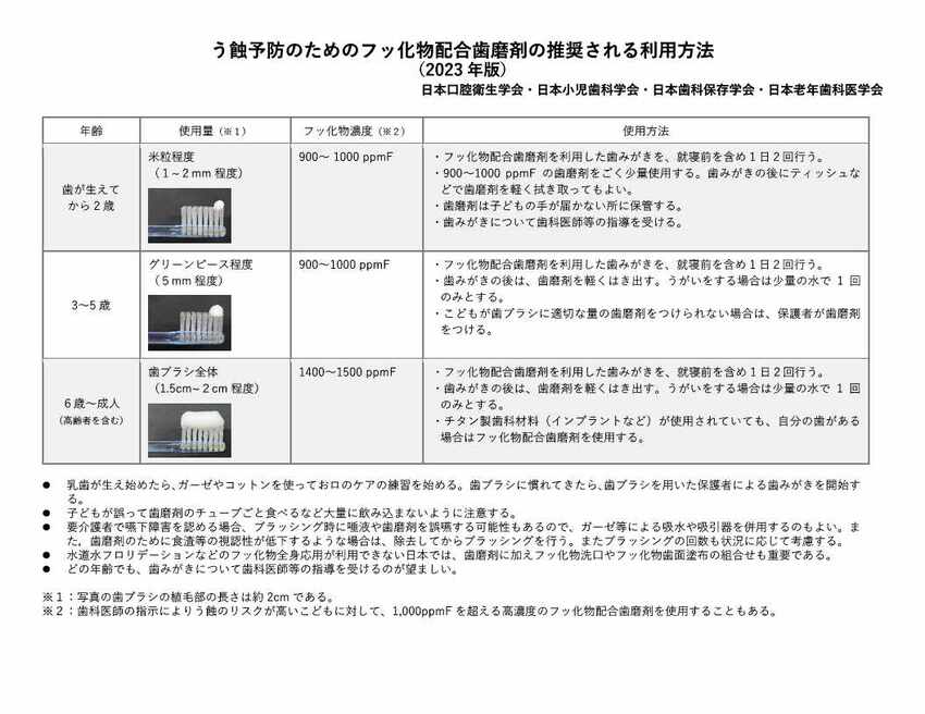 う蝕予防のためのフッ化物配合歯磨剤の推奨される利用方法【普及版】