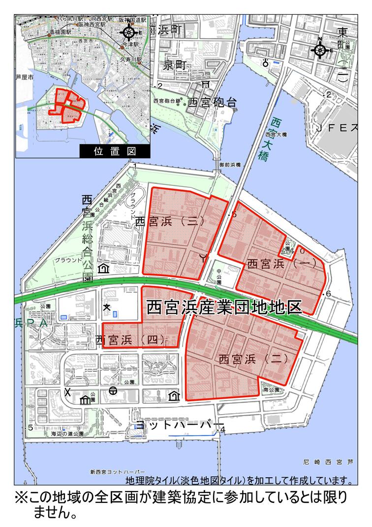 西宮浜産業団地地区建築協定区域付近見取り図